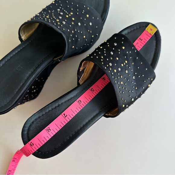 VTG Y2K Nine West platforms satin sparkly embellished black slip on wedges 6 - Picture 11 of 12
